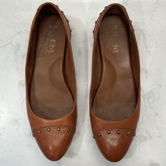 Korks Kork-Ease Cognac Brown Leather Studded ‘Anabel’ Slip On Flats 6.5 / 37 - Picture 3 of 16